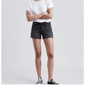 Levi's Teens Women's High Rise Wedgie Short Black Metal Rhinestones Studs 25
